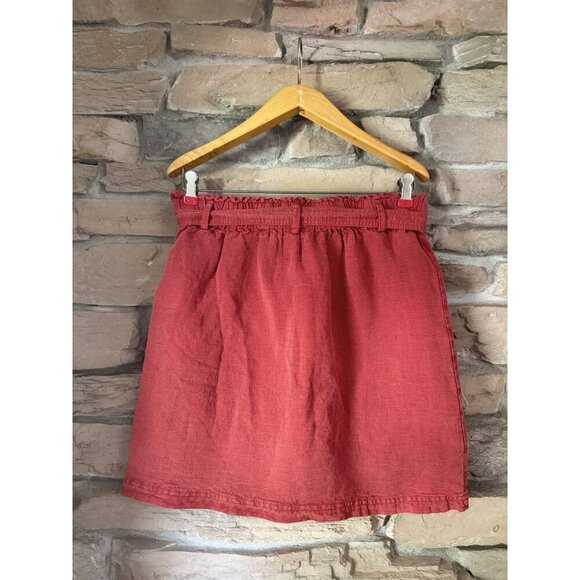 C&C California Women’s Red Button Front Skirt Size M Linen Blend Tie Waist - Picture 2 of 6